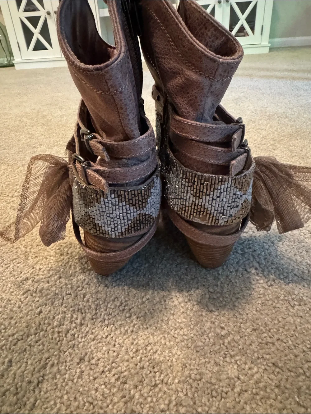 Not Rated Women's Ankle Boots 9.5 Brown Boho Steampunk Festival Harness Booties